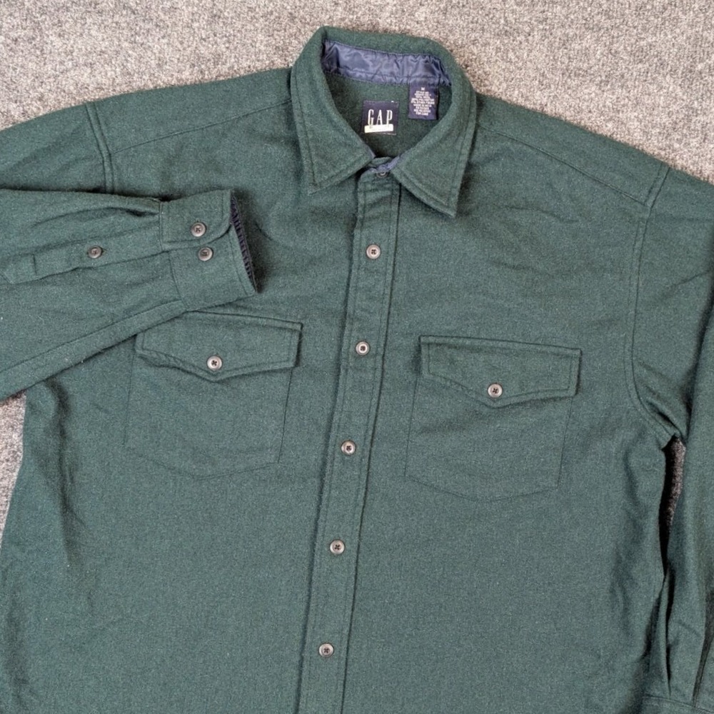 Vintage GAP Mens Wool Blend Button Down Shirt Forest Green Medium Heavy Utility